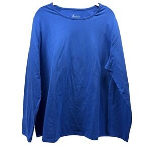 Denim & Co Womens Top Size 1X Plus Solid Blue Long Sleeves Pullover Cotton Blend
